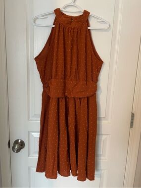 SHEIN Rust-Orange Textured Halter Dress